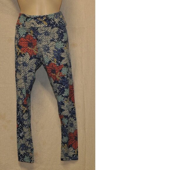 Lularoe colorful floral stretch pants leggings tall & curvy MEDIUM (195) - Picture 2 of 10